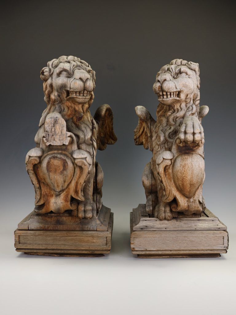 Pair Of Antique 19th Century French Neo Renaissance Heraldic Lions photo furniture