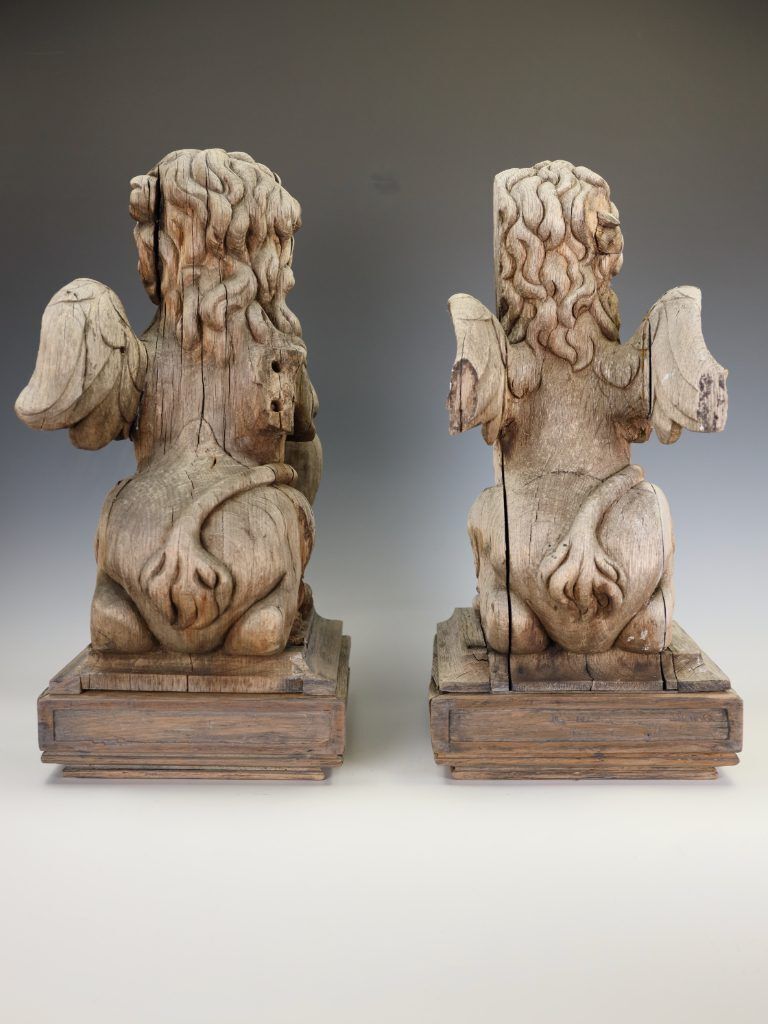 Pair Of Antique 19th Century French Neo Renaissance Heraldic Lions photo buy