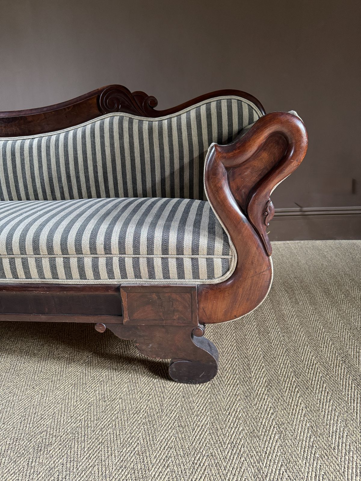 Antique French Charles X Mahogany Sofa With Swan Neck Arms Circa 1820 photo Furniture