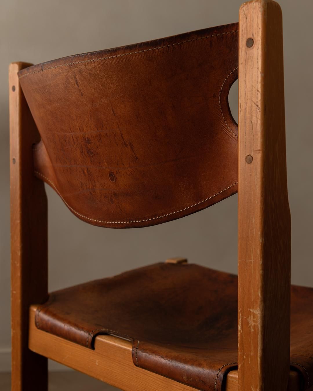 Vintage Maison Regain Elm & Cognac Leather Chair, France, 1970s photo buy