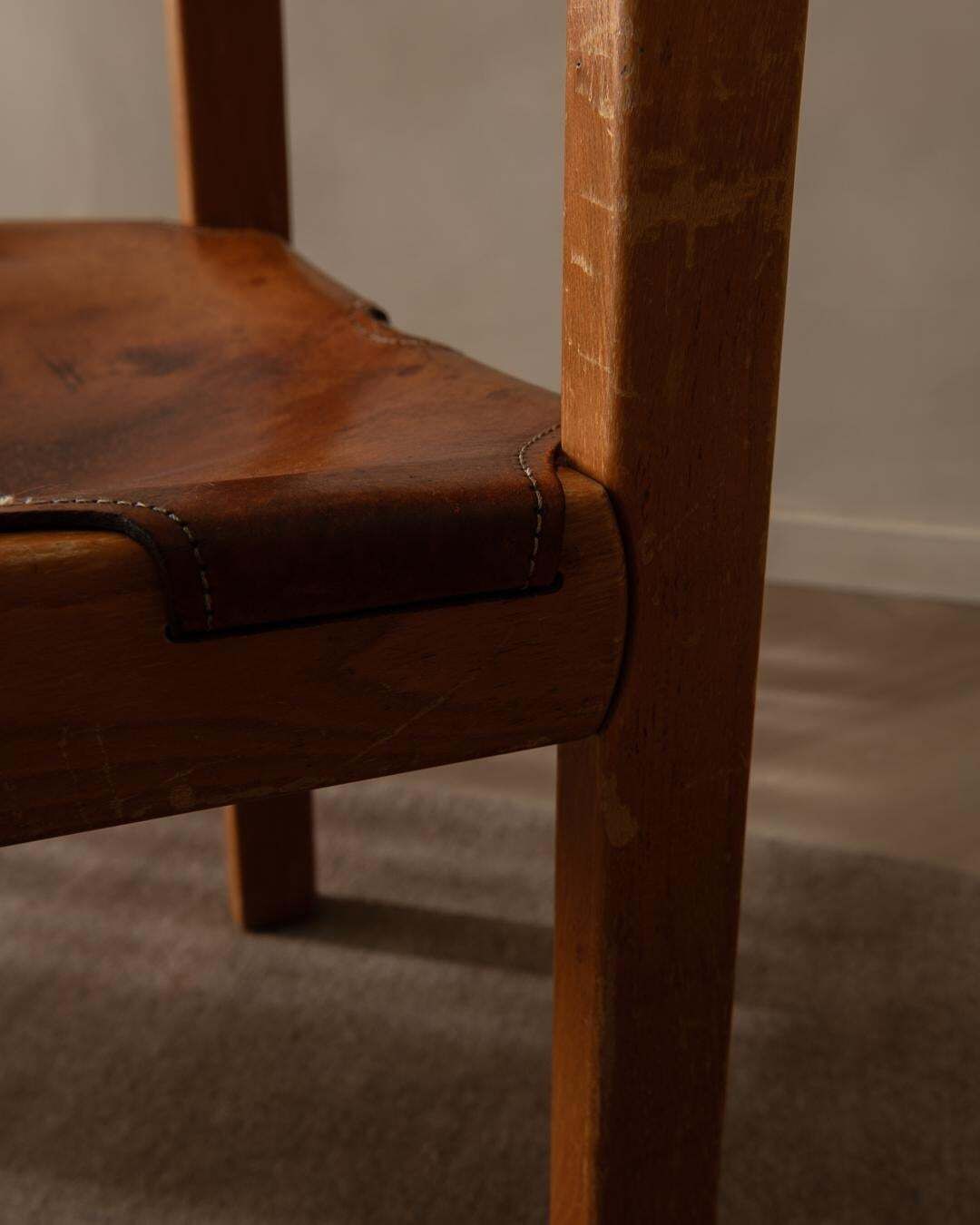 Furniture Vintage Maison Regain Elm & Cognac Leather Chair, France, 1970s photo