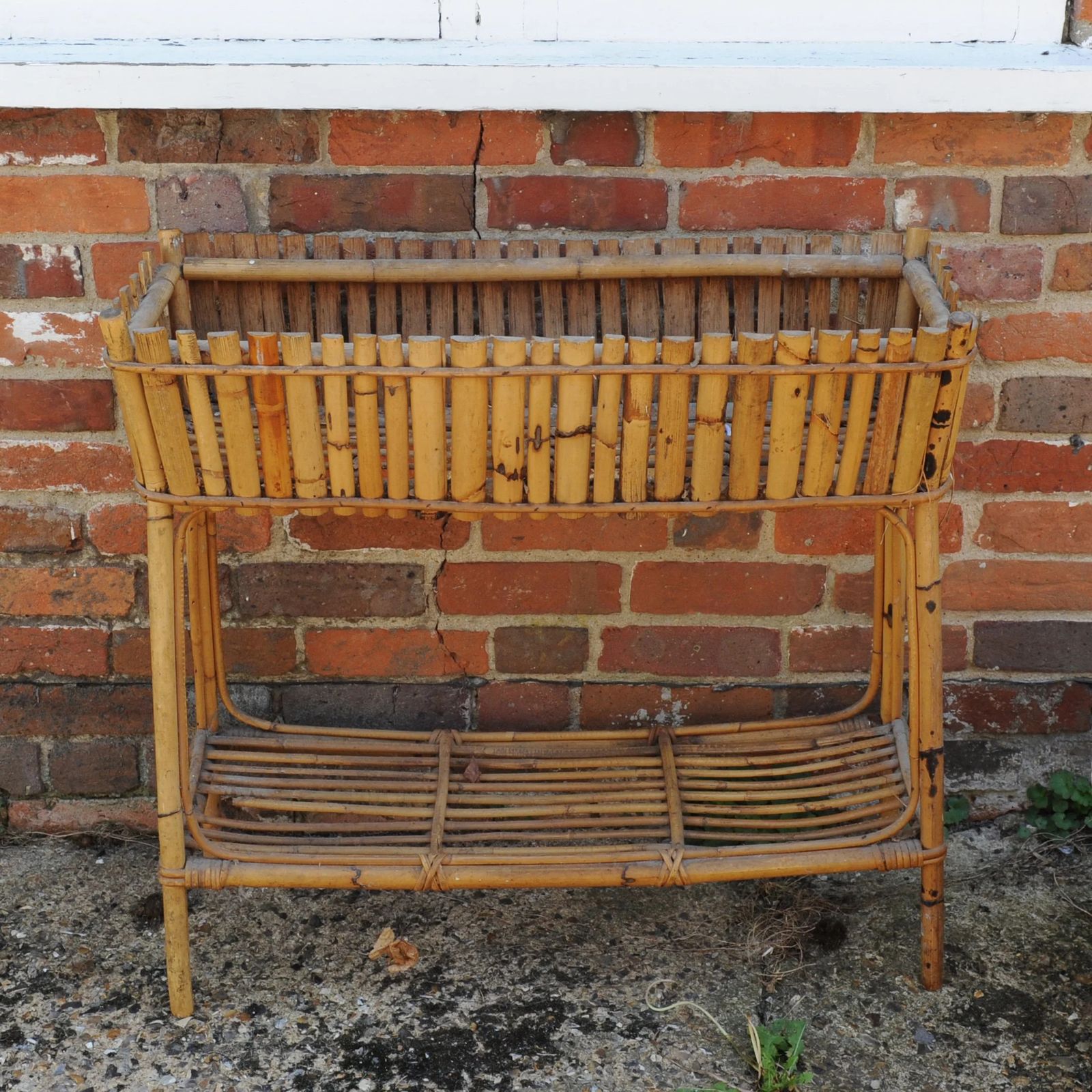 French Bamboo And Rattan Two Tier Jardinière Planter, 1960s photo furniture