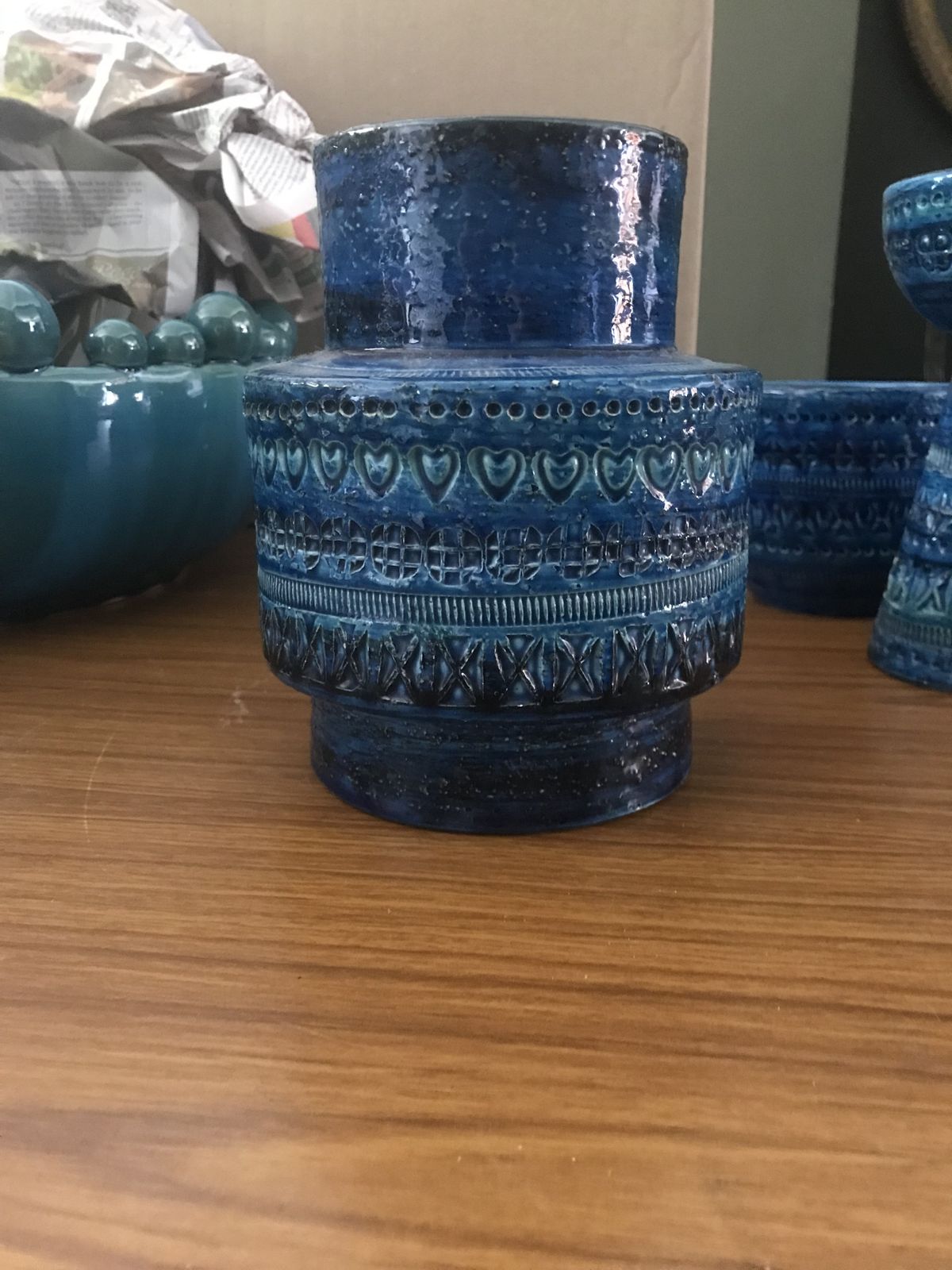 Midcentury Bitossi Aldo Londi Rimini Blue Glazed Ceramic Vase photo furniture