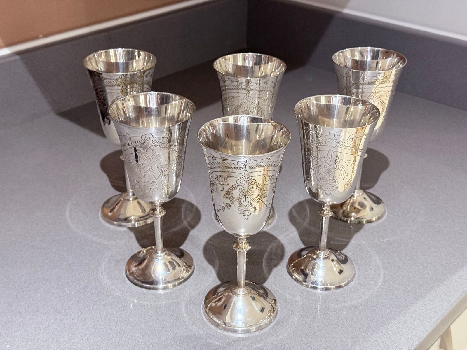 Glasses Silver Alpaca Botticelli's Venus Drinking Glassware For Sale Set Of Six photo for sale