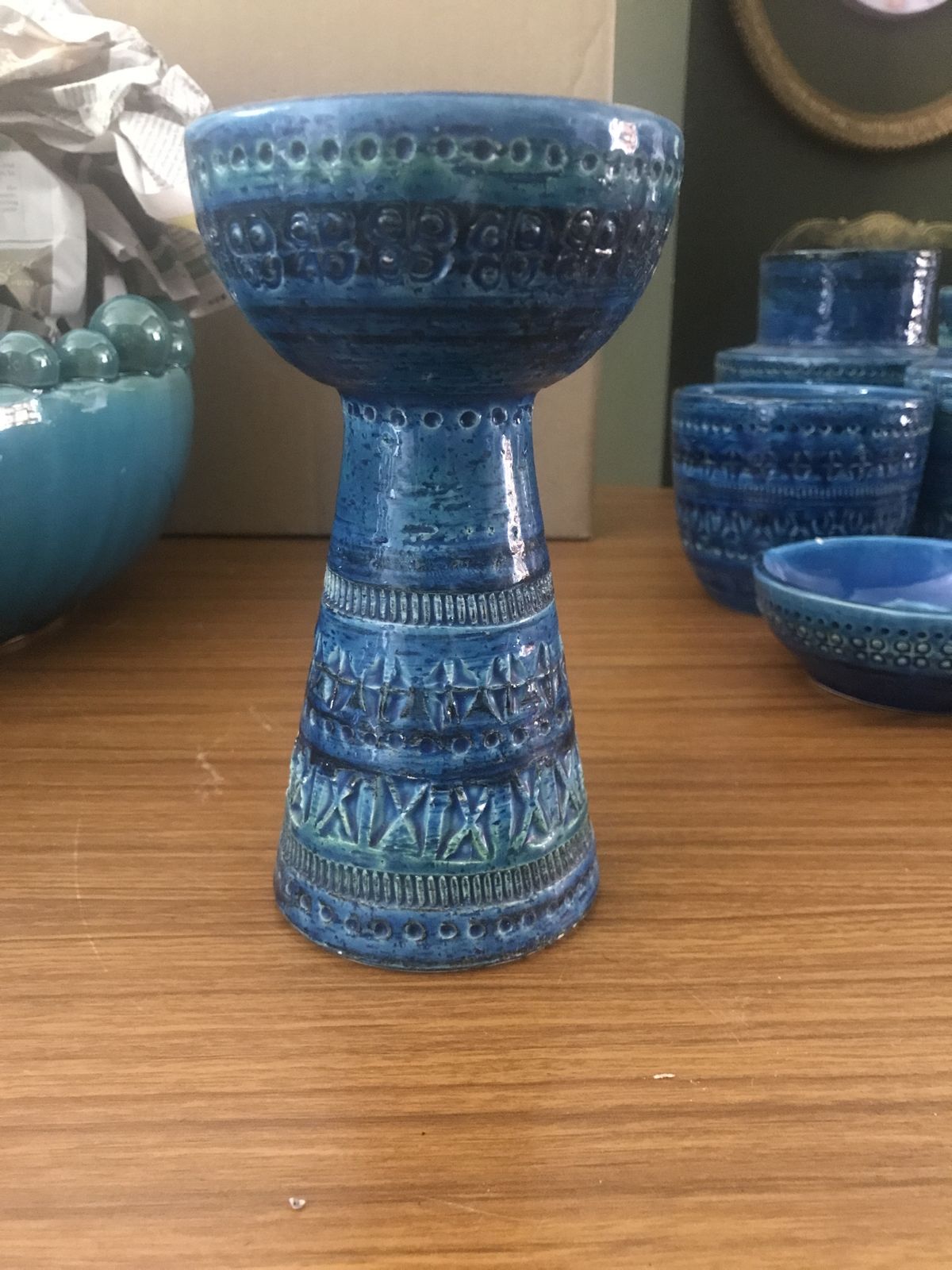 Mid Century Rimini Blue Pottery Candleholder By Aldo Londi For Bitossi 1960s