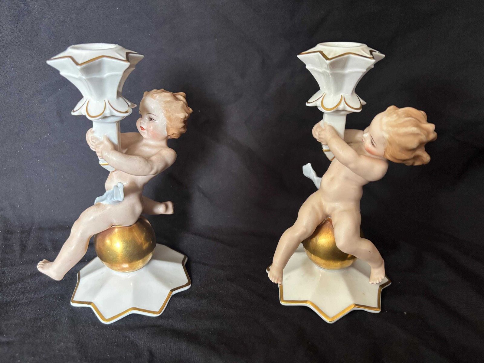 Pair Of Hutschenreuther Cherub / Putti Porcelain Candle Holders   Karl Tutter photo furniture