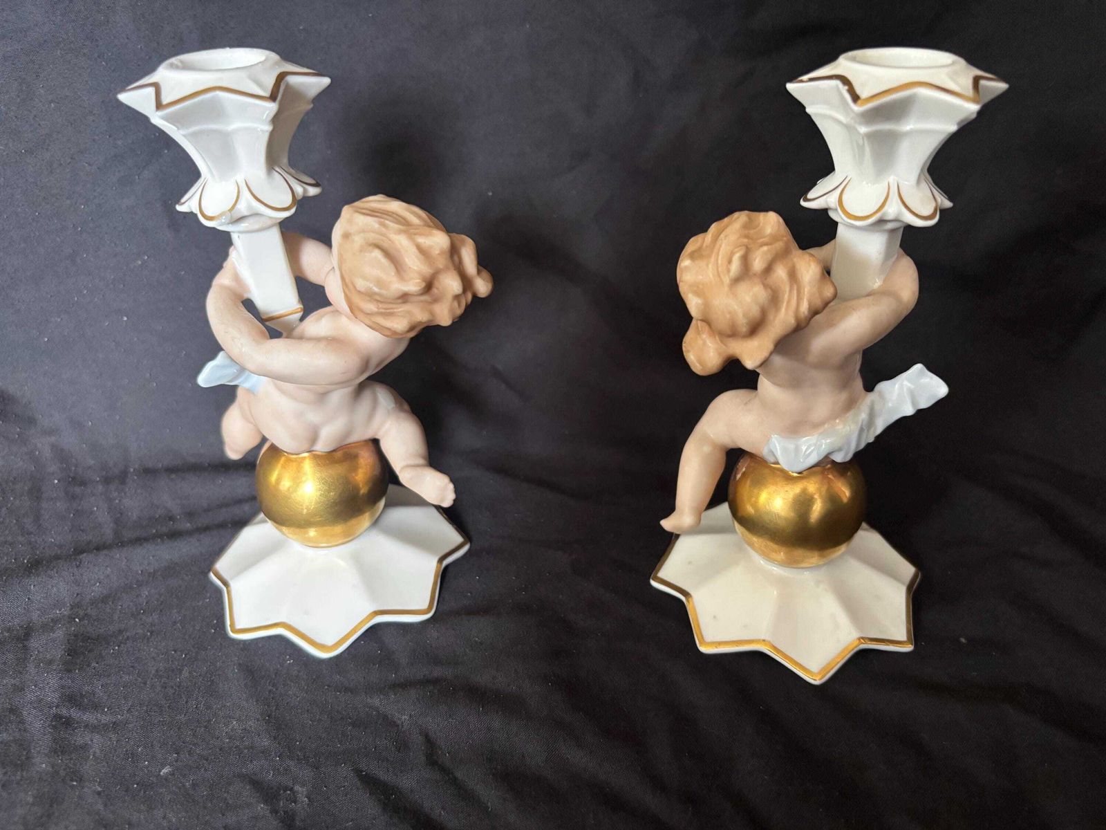 Pair Of Hutschenreuther Cherub / Putti Porcelain Candle Holders   Karl Tutter photo for sale