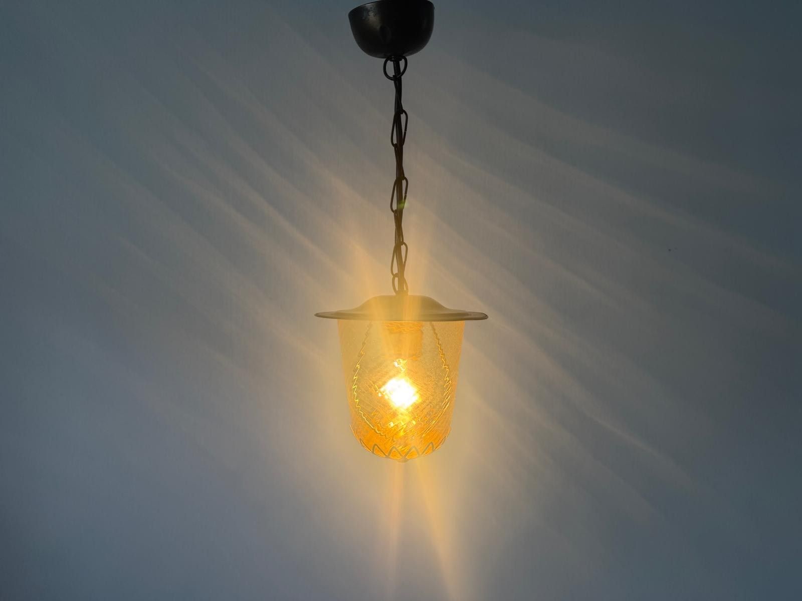 Art Deco Yellow Glass Brass Body Flush Mount Light, 1940s, Germany photo furniture