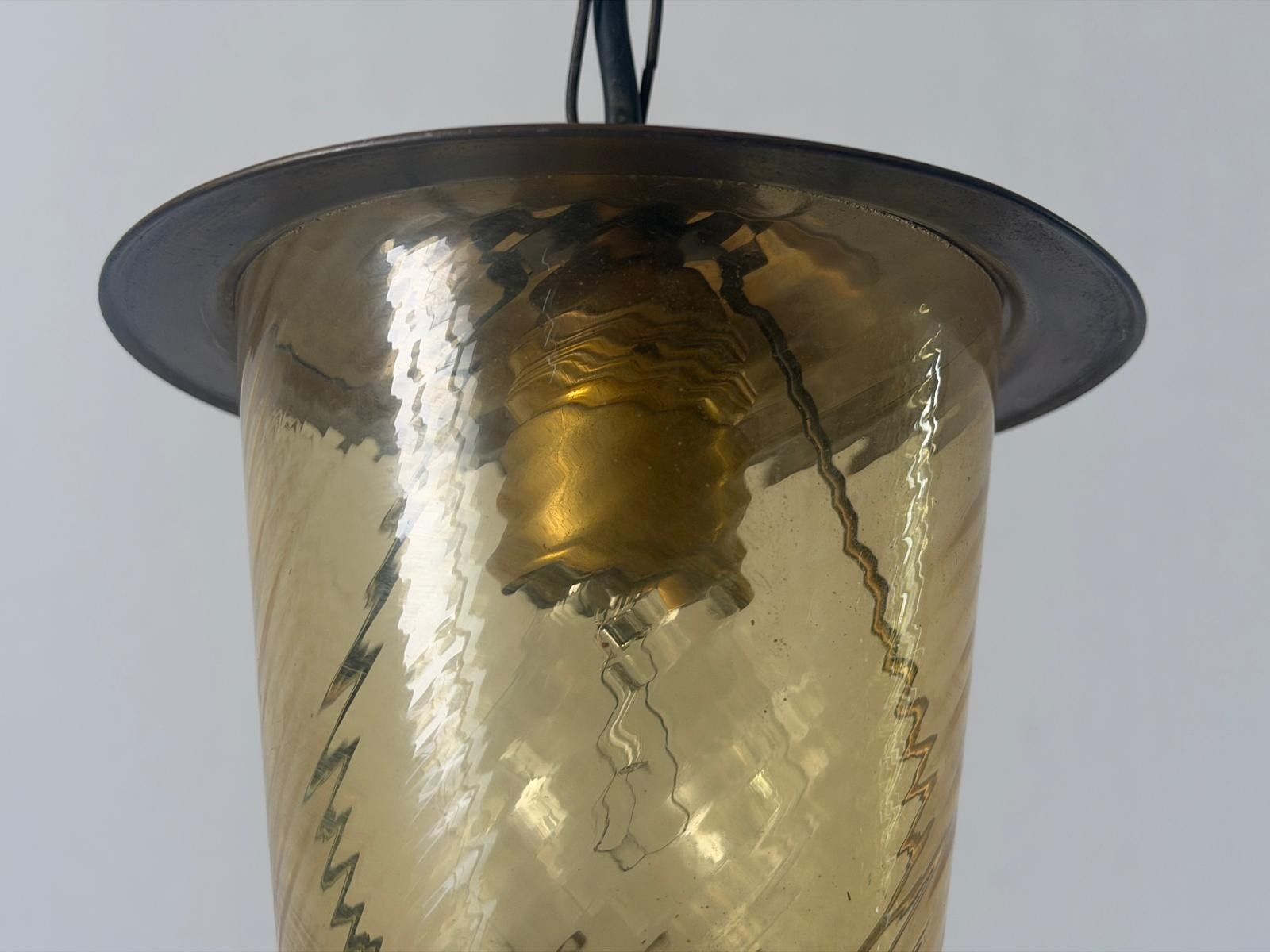 555.0 Art Deco Yellow Glass Brass Body Flush Mount Light, 1940s, Germany photo