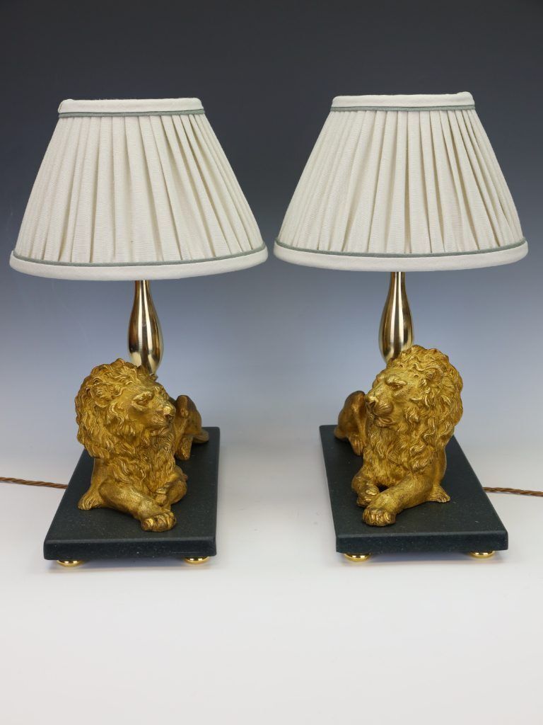 Magnificent Pair Of Gilt Bronze Lion Table Lamps By Henri Picard photo for sale
