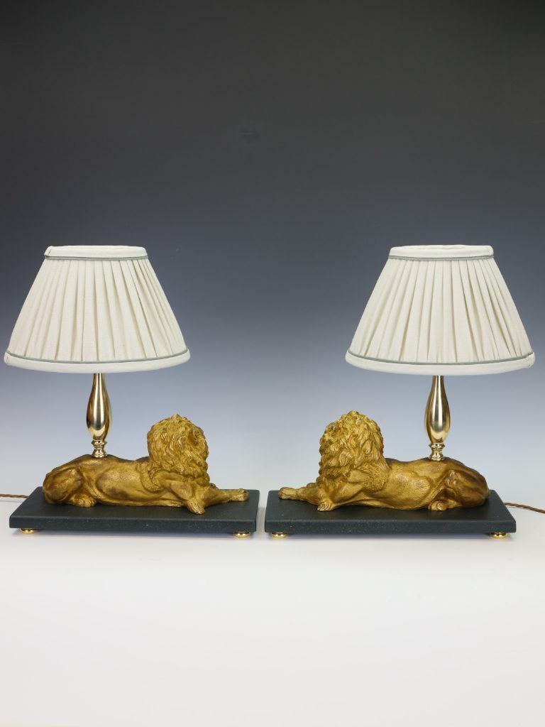 Magnificent Pair Of Gilt Bronze Lion Table Lamps By Henri Picard photo buy