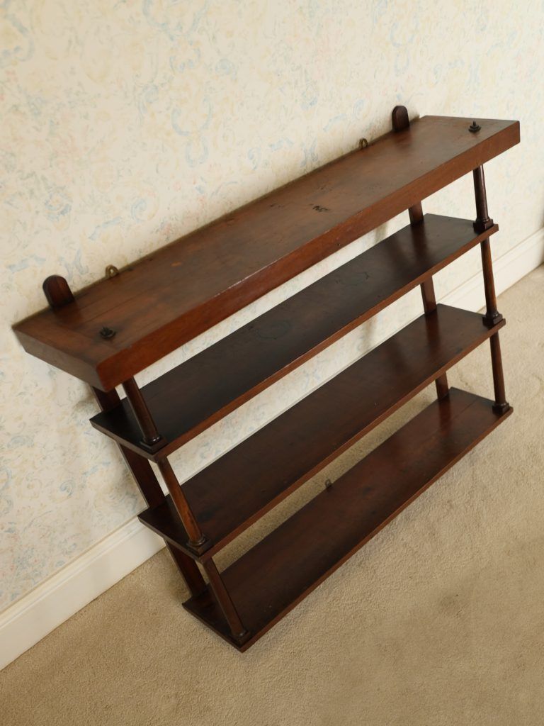 Antique Edwardian Solid Mahogany Three Tier Wall Shelf | Elegant Sheraton Revival Hanging Plate Rack & Bookcase, C.1905 photo vinterior