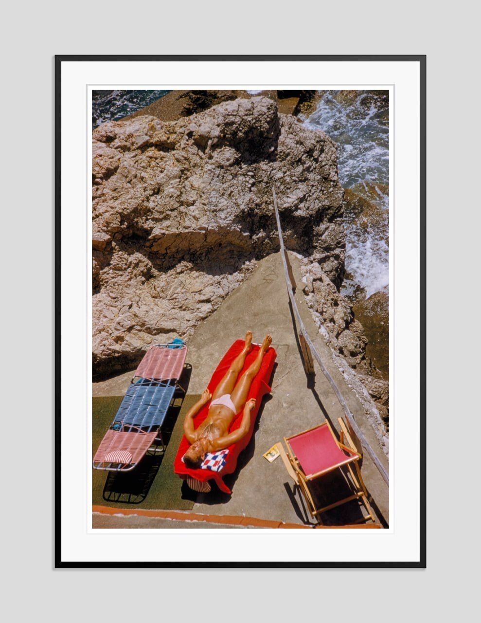 Toni Frissell 'Capri Sun Loungers' Archival Pigment Print Framed In Black photo furniture