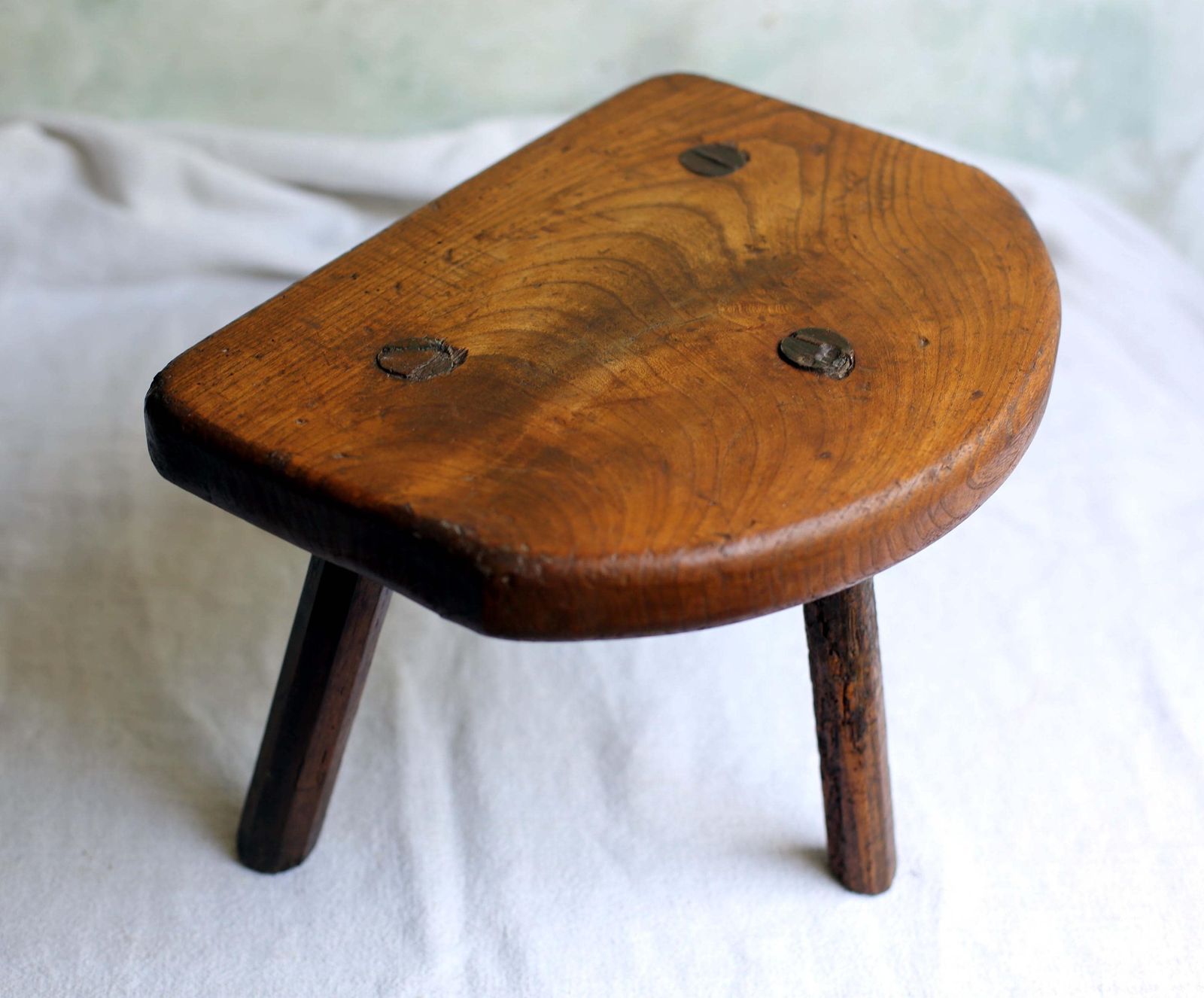 Primitive French Milking Stool Low Rustic Farmhouse Side Table Antique Oak Footstool photo buy