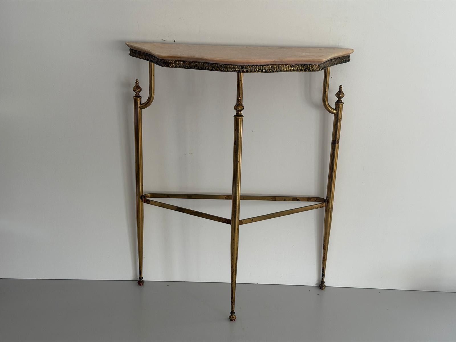 Mid Century Brass And Marble Top Floating Floor Console Table, 1950s, Italy photo furniture
