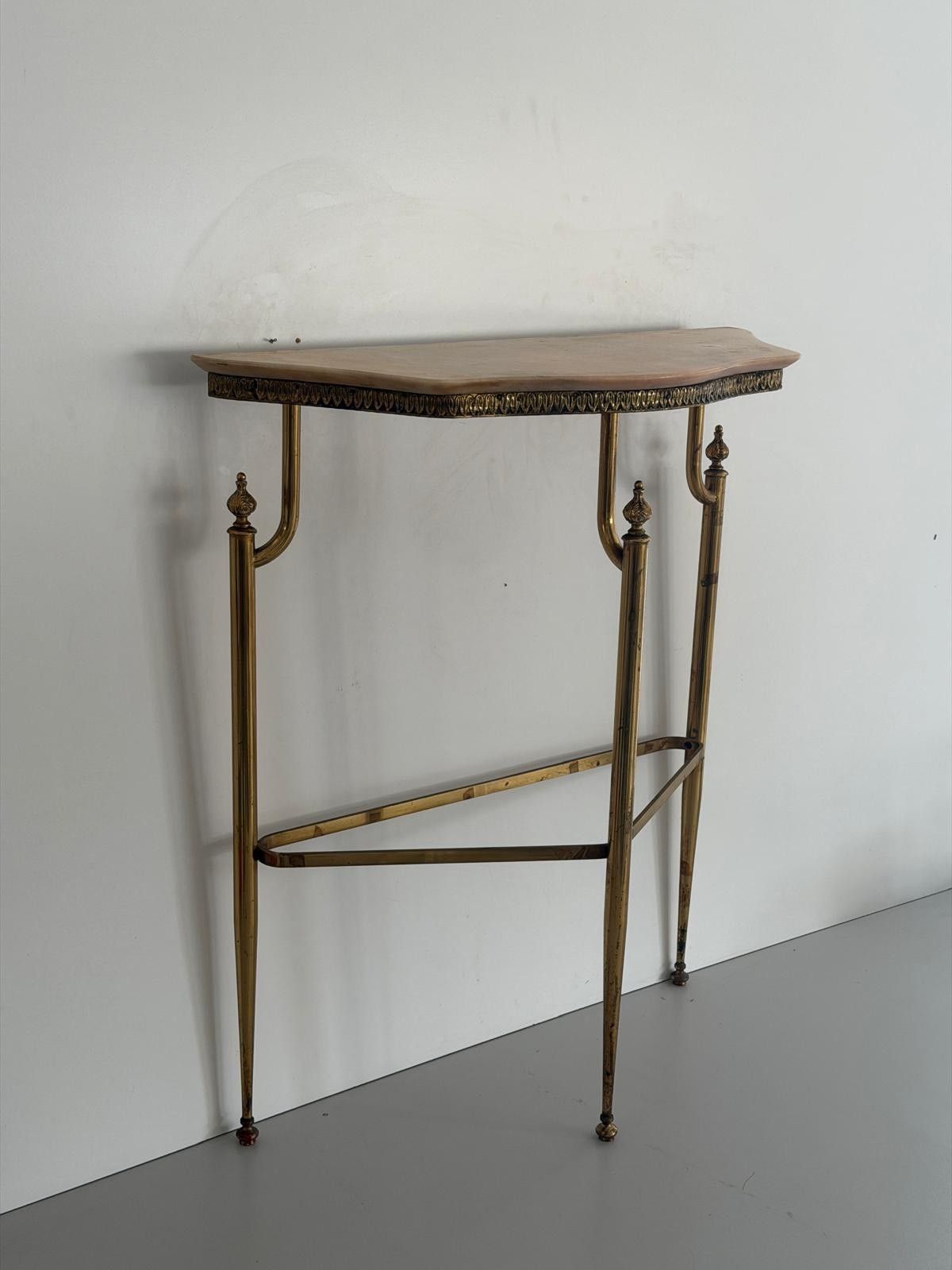 Mid Century Brass And Marble Top Floating Floor Console Table, 1950s, Italy photo for sale