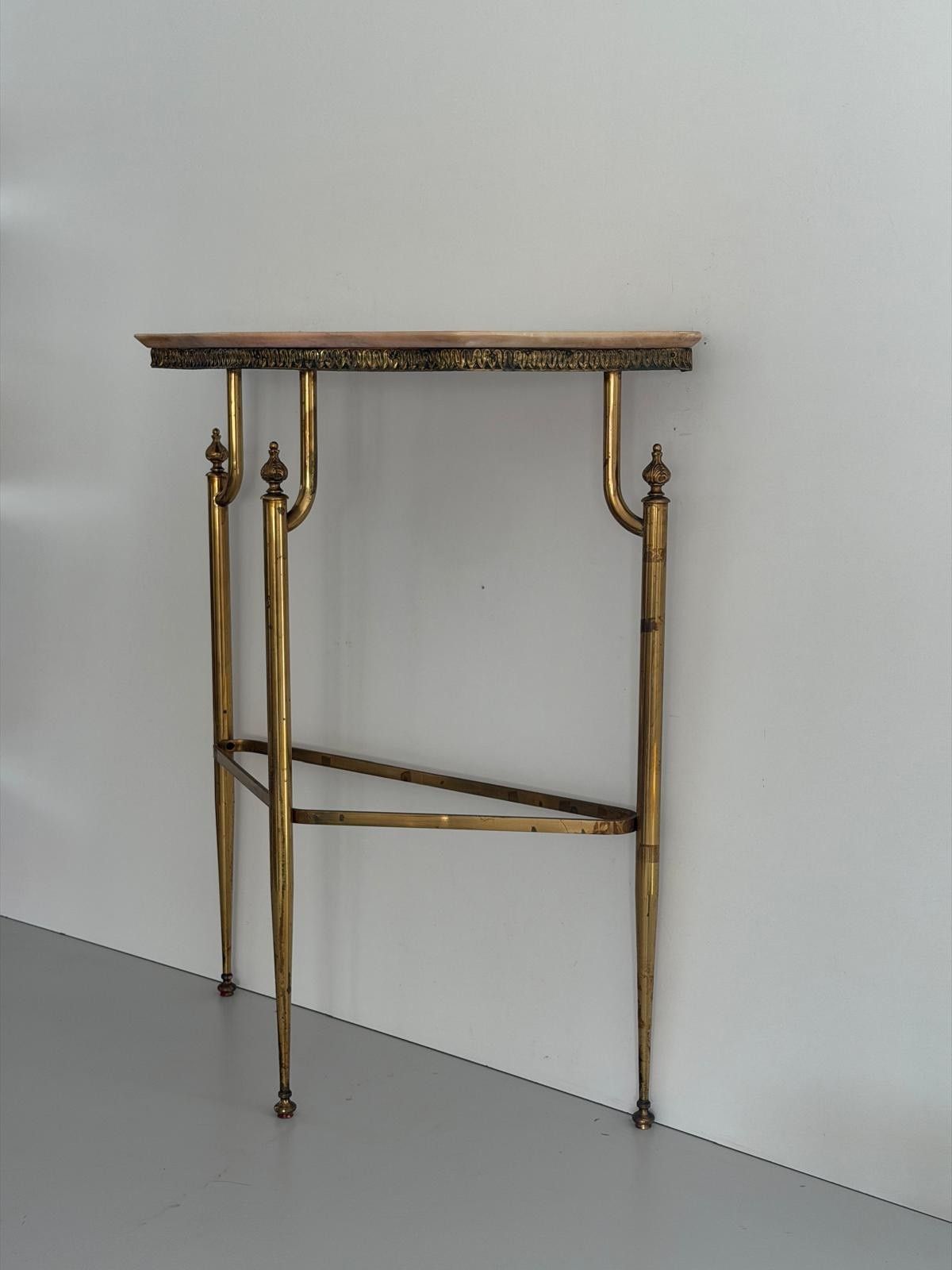 Mid Century Brass And Marble Top Floating Floor Console Table, 1950s, Italy photo Furniture