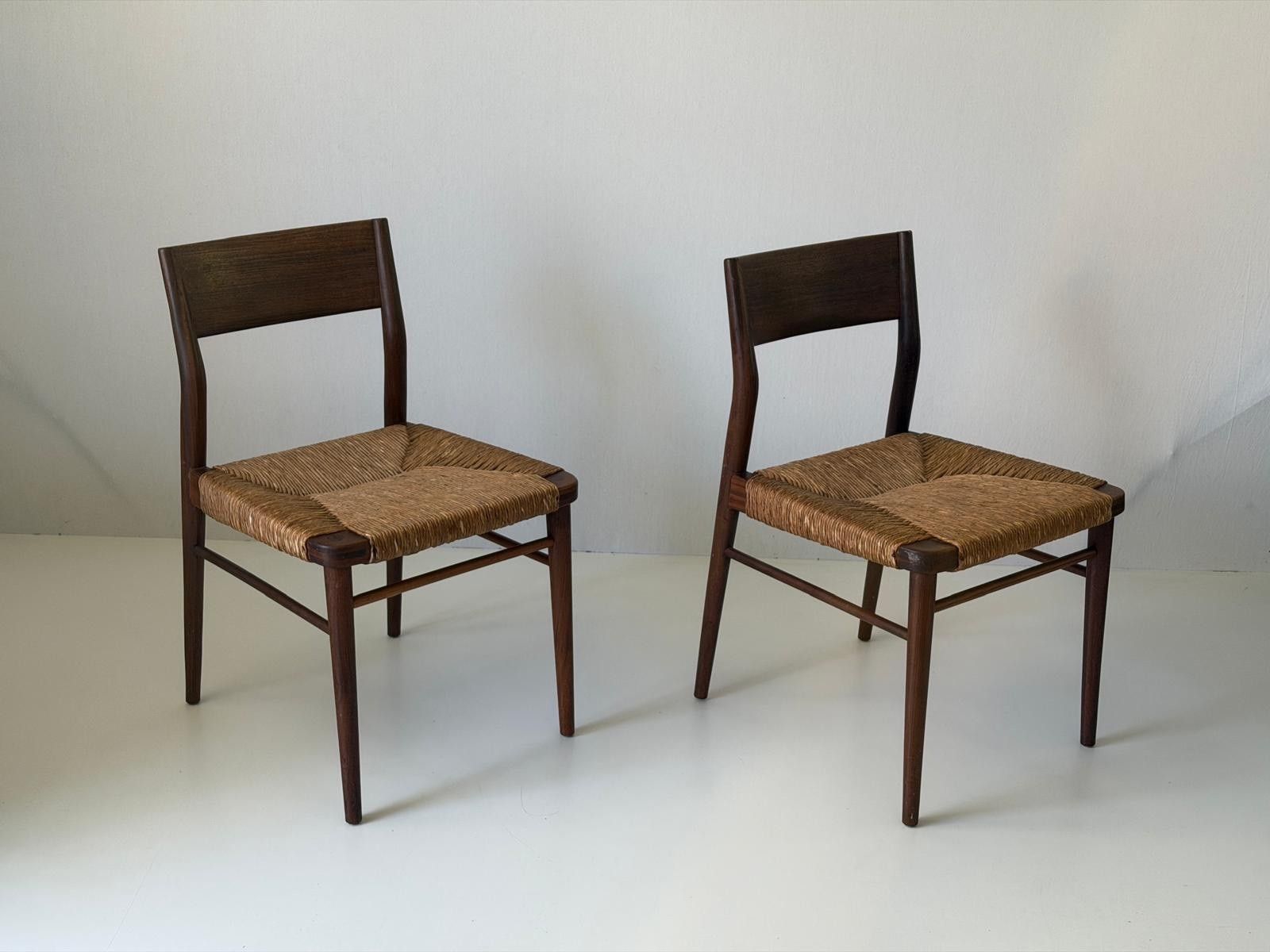 Straw And Teak Pair Of Chairs, 1960s, Denmark