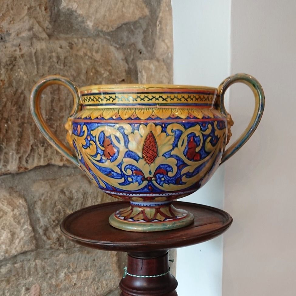 Italian Lustre Glazed Majolica Two Handled Vase By Rubboli