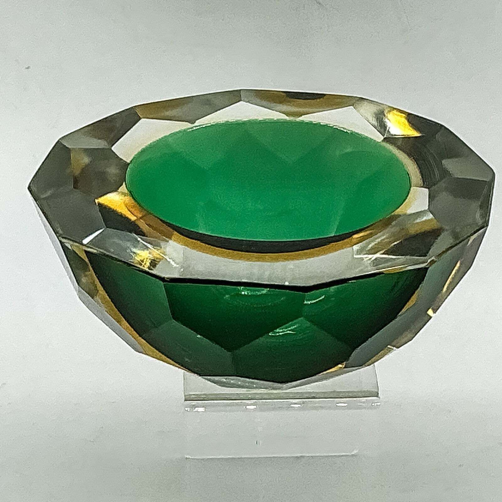 Murano Mandruzzato Sommerso 12 Diamond Faceted Geode Glass Bowl 70s Mcm