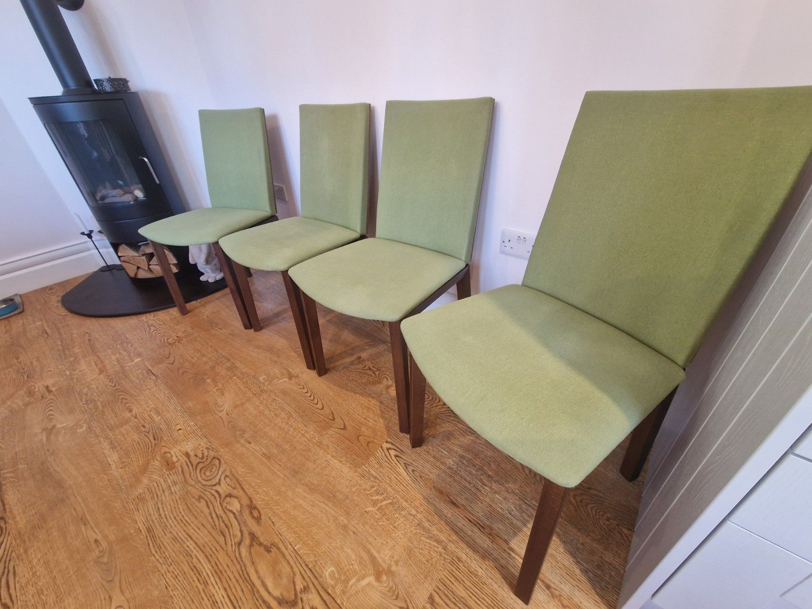 Skovby Sm51n Walnut Dining Chairs Set Of 4 Danish Modern Green Fabric photo vinterior