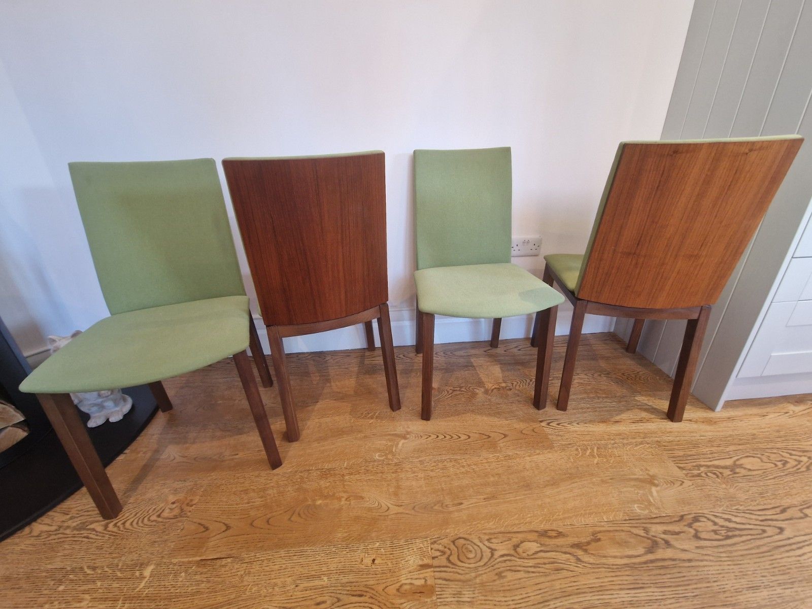 Skovby Sm51n Walnut Dining Chairs Set Of 4 Danish Modern Green Fabric photo buy