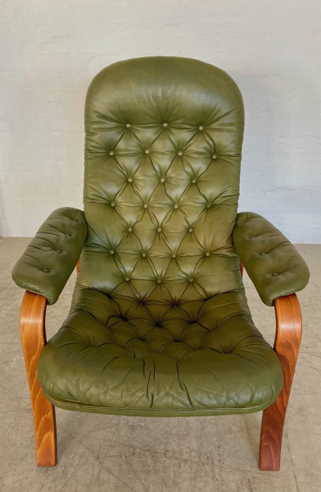 Vintage Swedish Gote Møbler Olive Green Leather Lounge Chair  1970,S photo 895.0