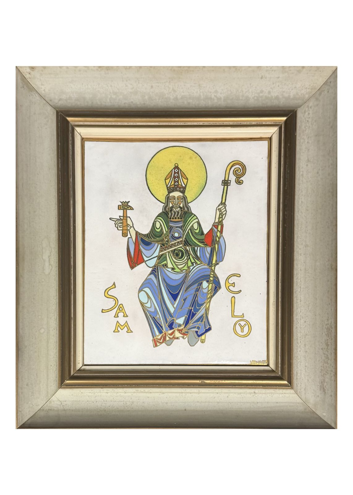 Signed Medieval Revival Enamel Plaque Of Saint Eligius, French, Mid 20th Century photo furniture