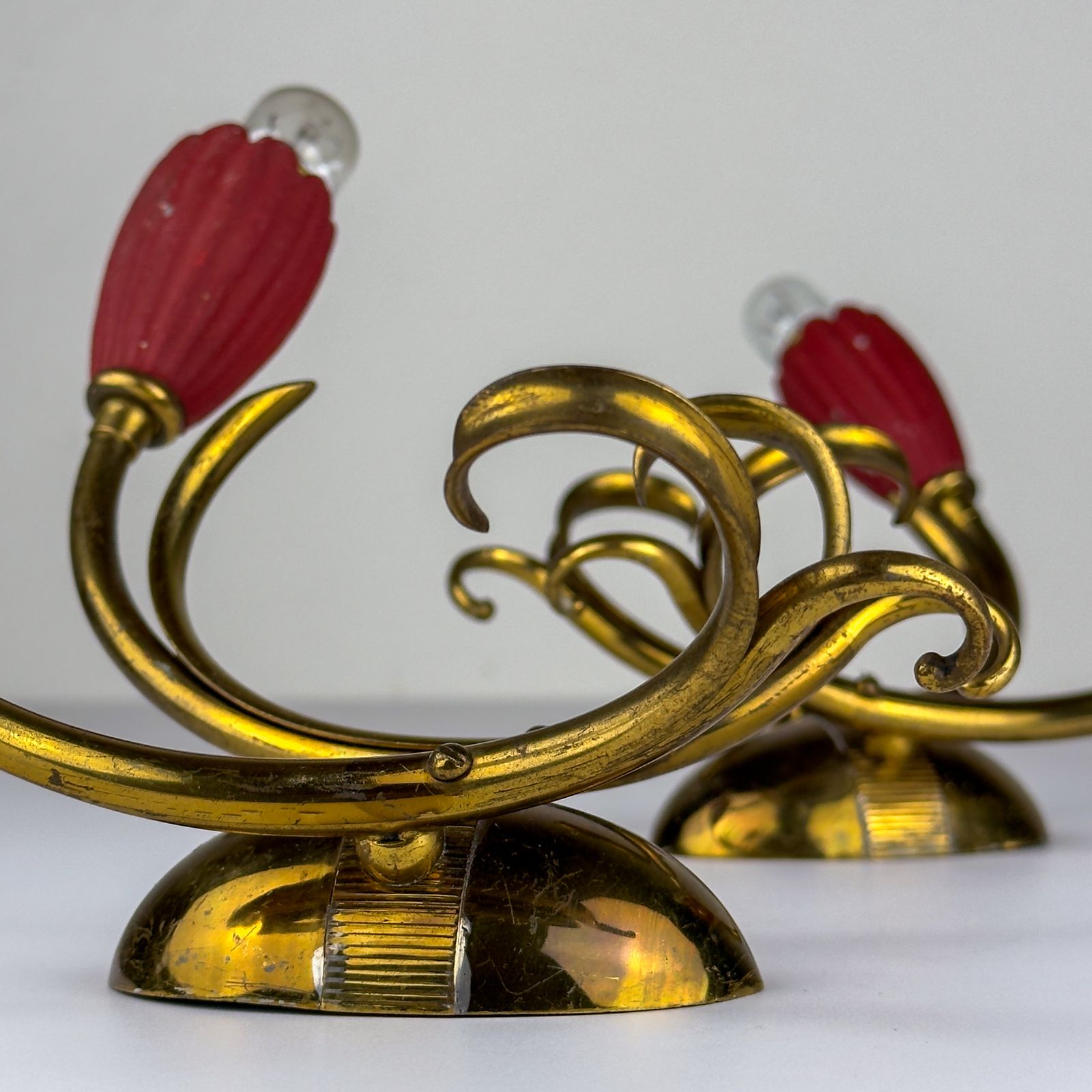 Lighting Vintage Red Brass Wall Sconces   Italian Home Decor   Italy,1950s, Set Of 2 photo