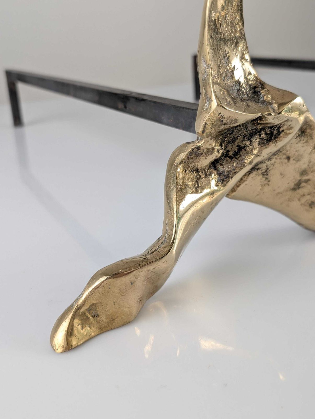 Pair Of Brutalist Sculptural Bronze Fireplace Andirons, 1970s photo for sale