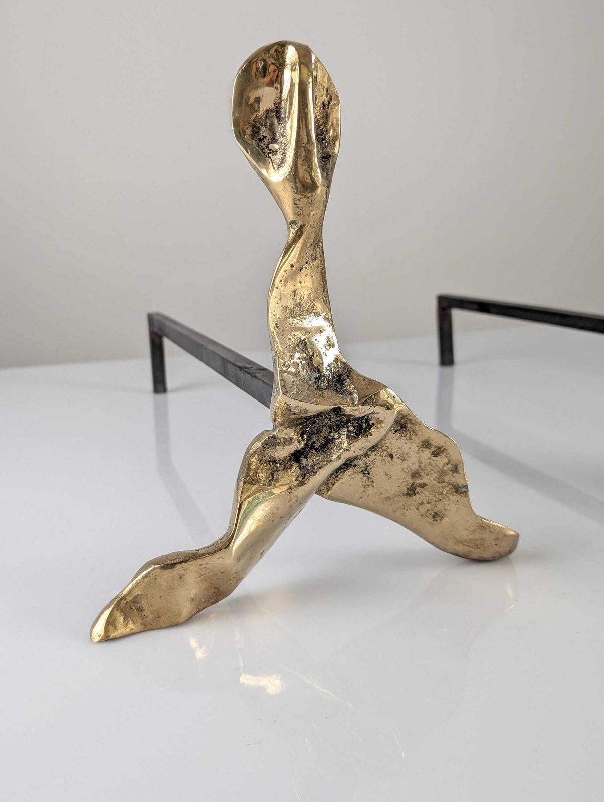 1083.0 Pair Of Brutalist Sculptural Bronze Fireplace Andirons, 1970s photo