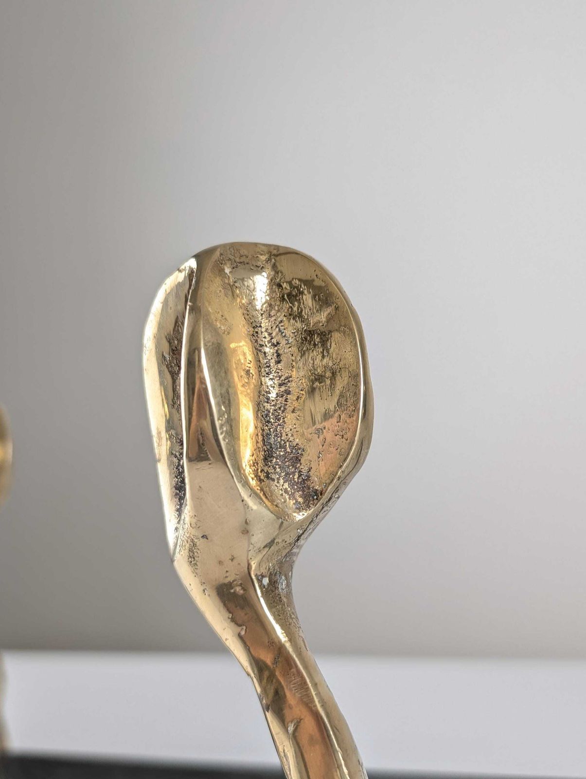 photo buy Pair Of Brutalist Sculptural Bronze Fireplace Andirons, 1970s