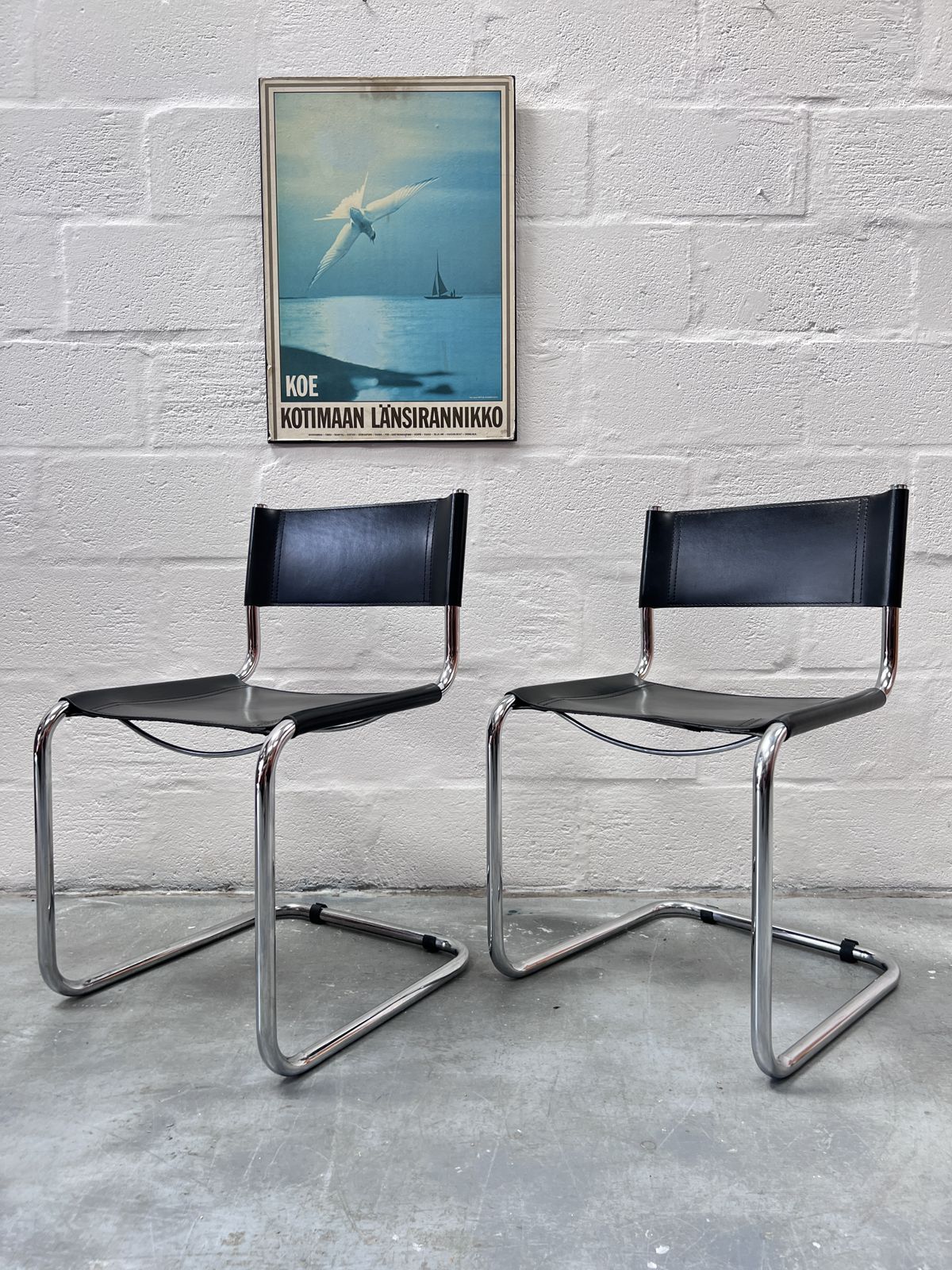 Pair Of Vintage Leather Cantilever Side Chairs Inspired By Mart Stam photo furniture