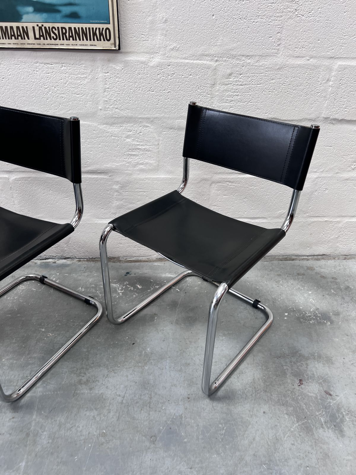 Pair Of Vintage Leather Cantilever Side Chairs Inspired By Mart Stam photo Furniture
