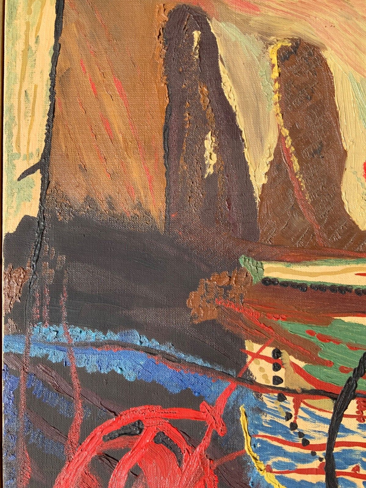 Abstract Vintage Oil Paintings On Canvas “ Simfoni”, Signed By Henny, 1967 photo Art