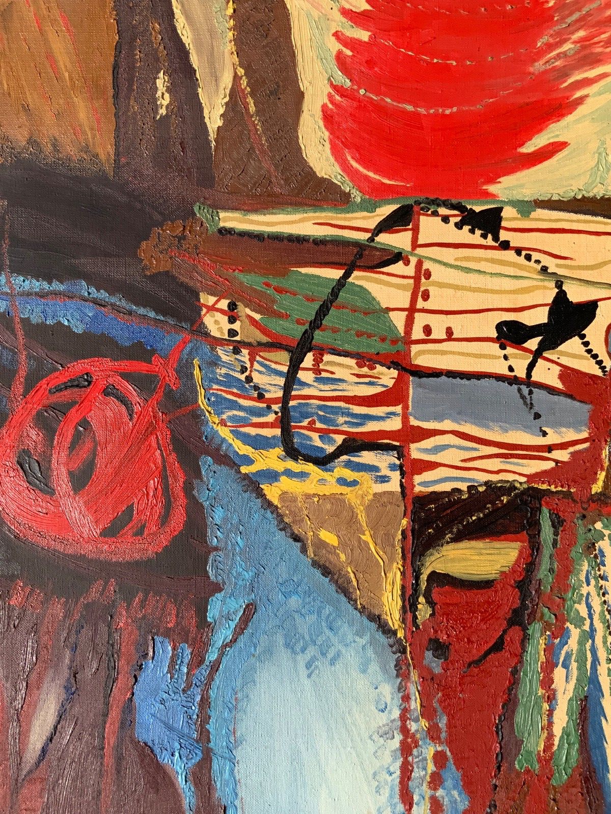 photo furniture Abstract Vintage Oil Paintings On Canvas “ Simfoni”, Signed By Henny, 1967