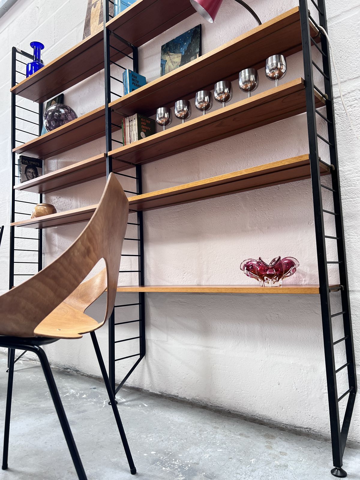 965.0 1960s Two Bay Slim Metal Ladderax Shelving / Bookcase  photo