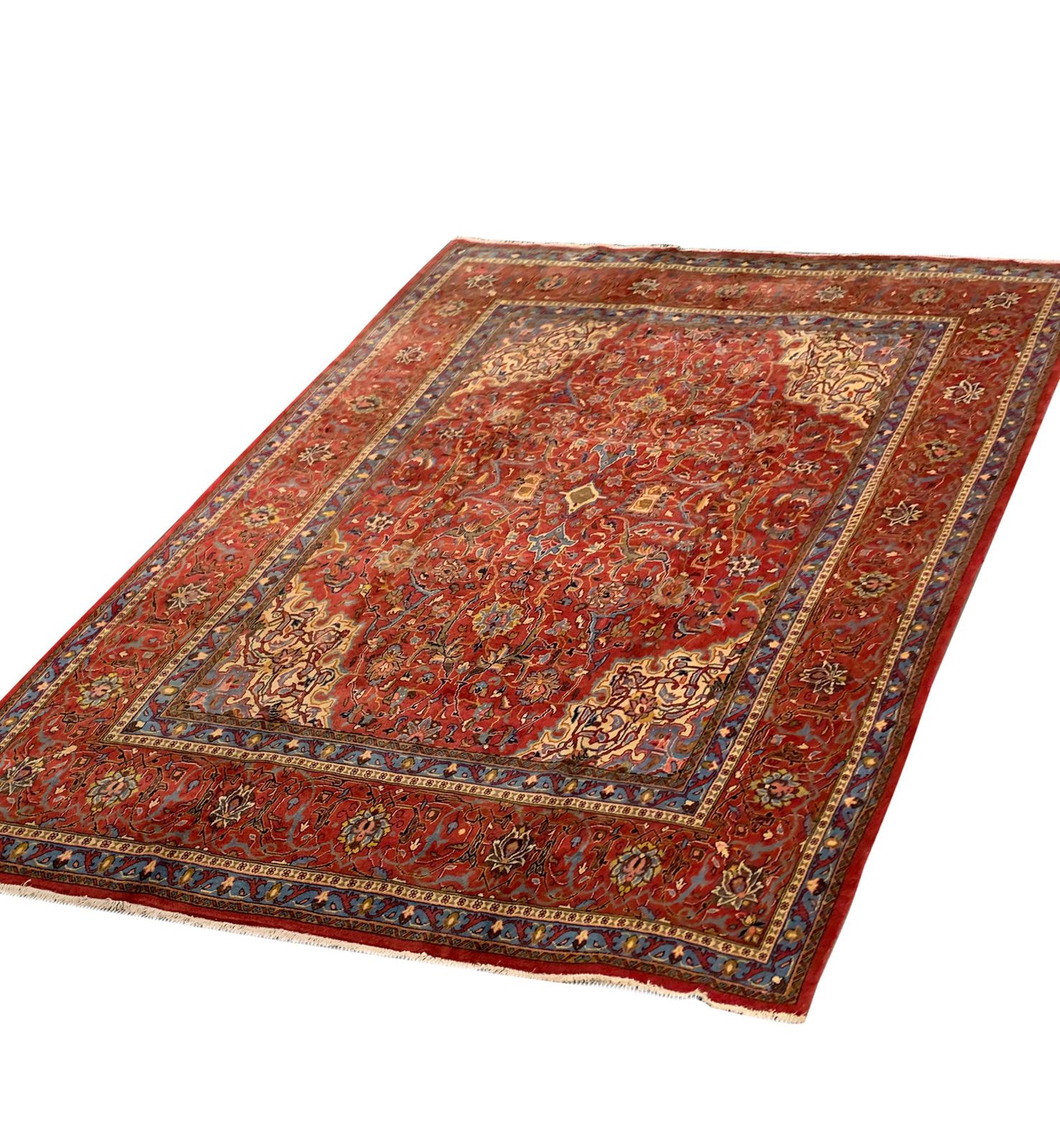 Groot vintage wollen tapijt, handgeweven, traditioneel rood vloerkleed photo buy