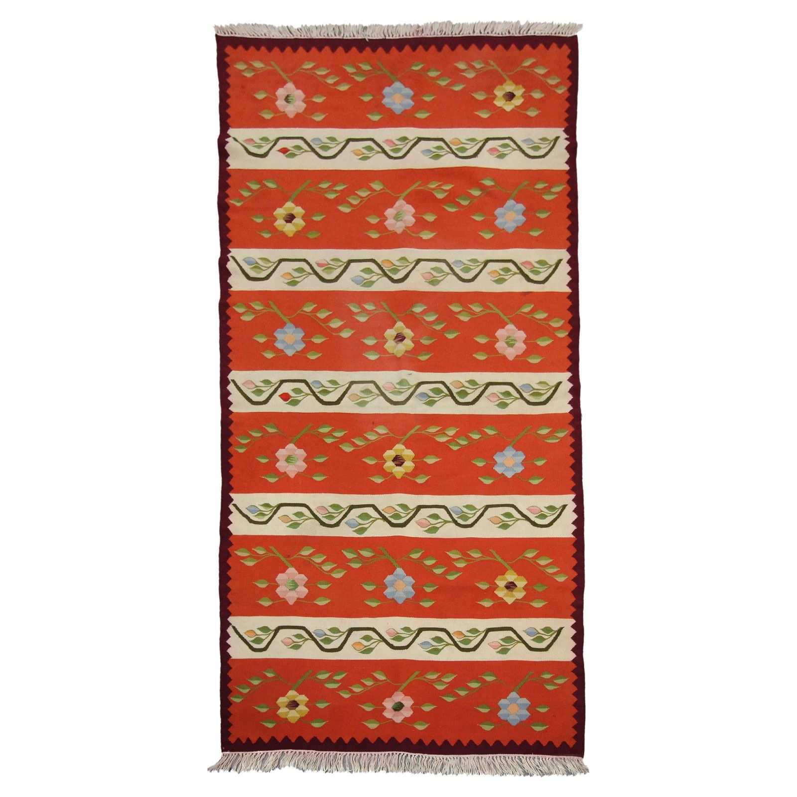 Tapis kilim à rayures oranges, laine traditionnelle moldave, tapis de sol fait main