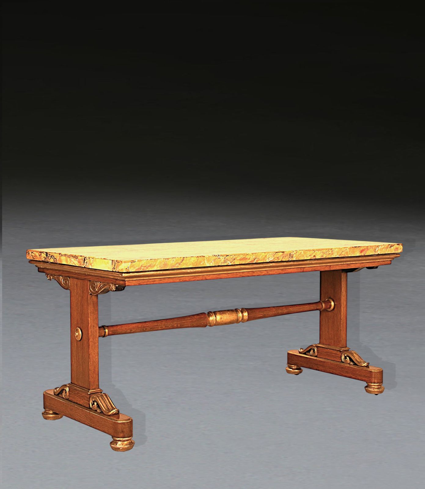 Regency Siena Marble, Oak & Giltwood Centre Table photo for sale