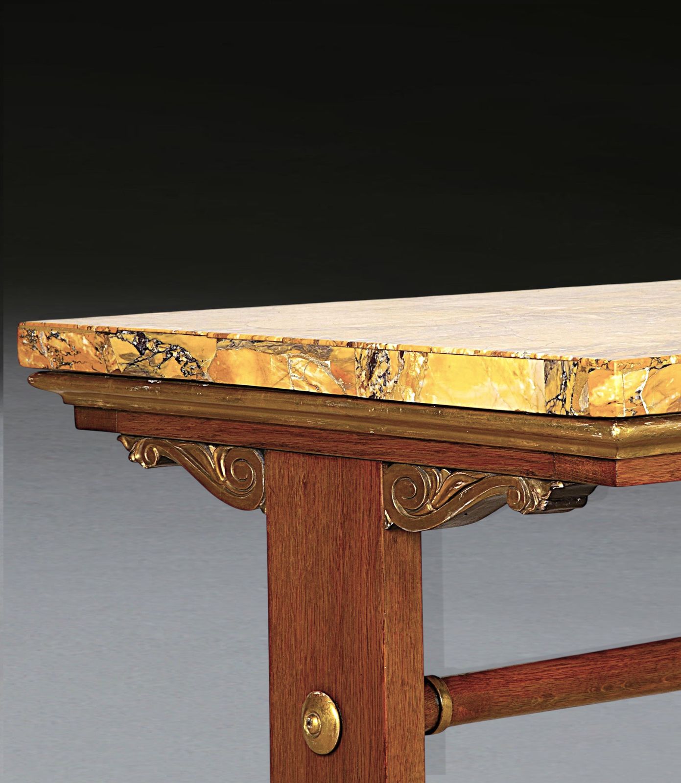 Regency Siena Marble, Oak & Giltwood Centre Table photo vintage