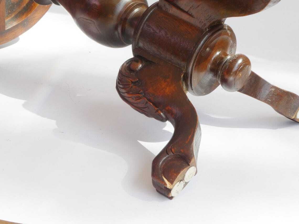Antique Round Victorian Wooden Side Table Walnut Wine Table With Carved Details Wooden Tripod Pedestal photo buy