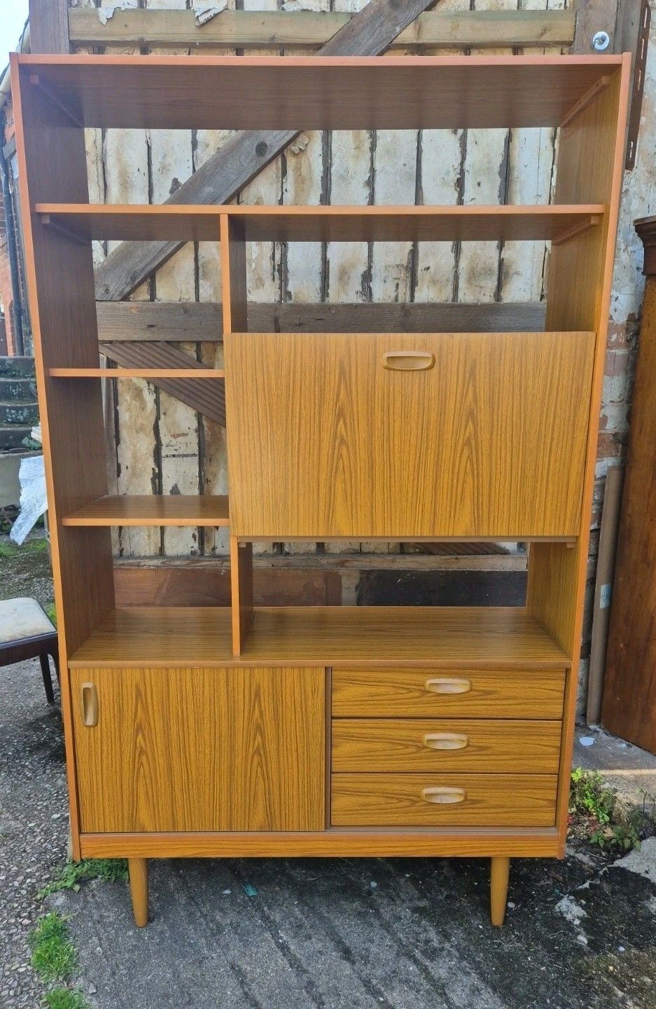 Schreiber Vintage Retro Mid Century 'Small & Tall' Teak Slim Sideboard Bookcase