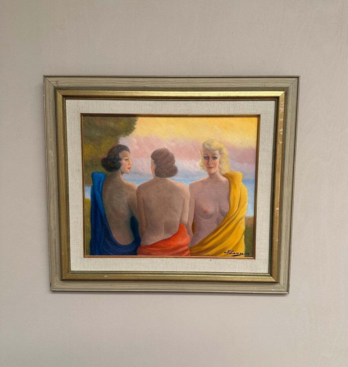 Three Women By N. Leon (1947), Early 20th Century photo furniture