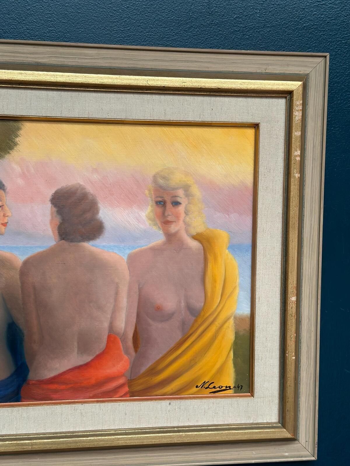 Three Women By N. Leon (1947), Early 20th Century photo vintage