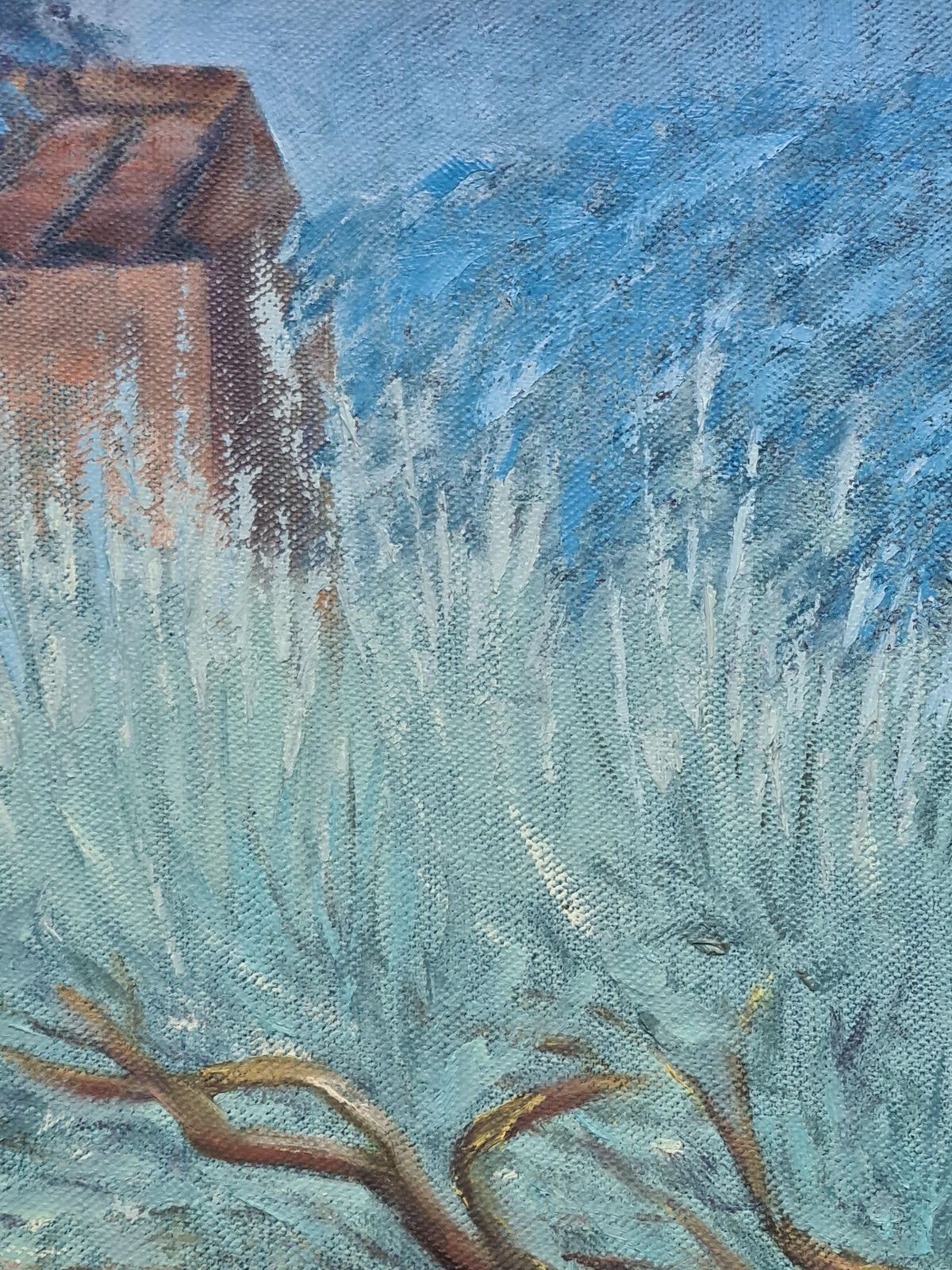 French Bastide Landscape Painting, Oil On Canvas, Late 20th Century photo vinterior