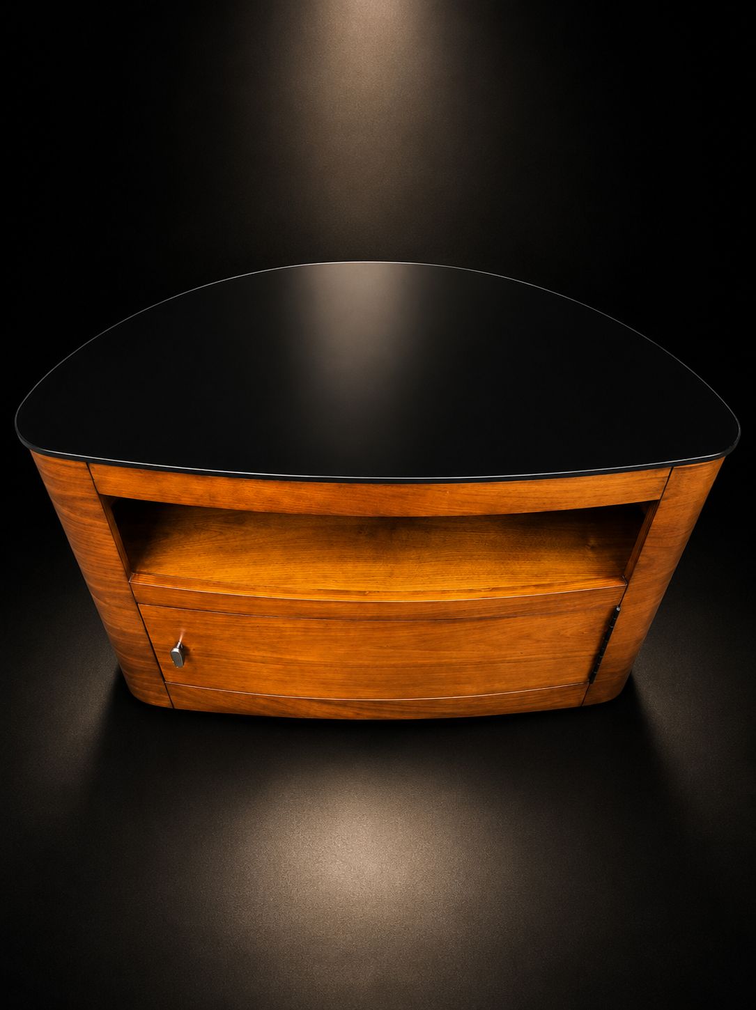 Art Deco Style Curved Wooden Tv Stand Black Glass Top Media Unit photo buy