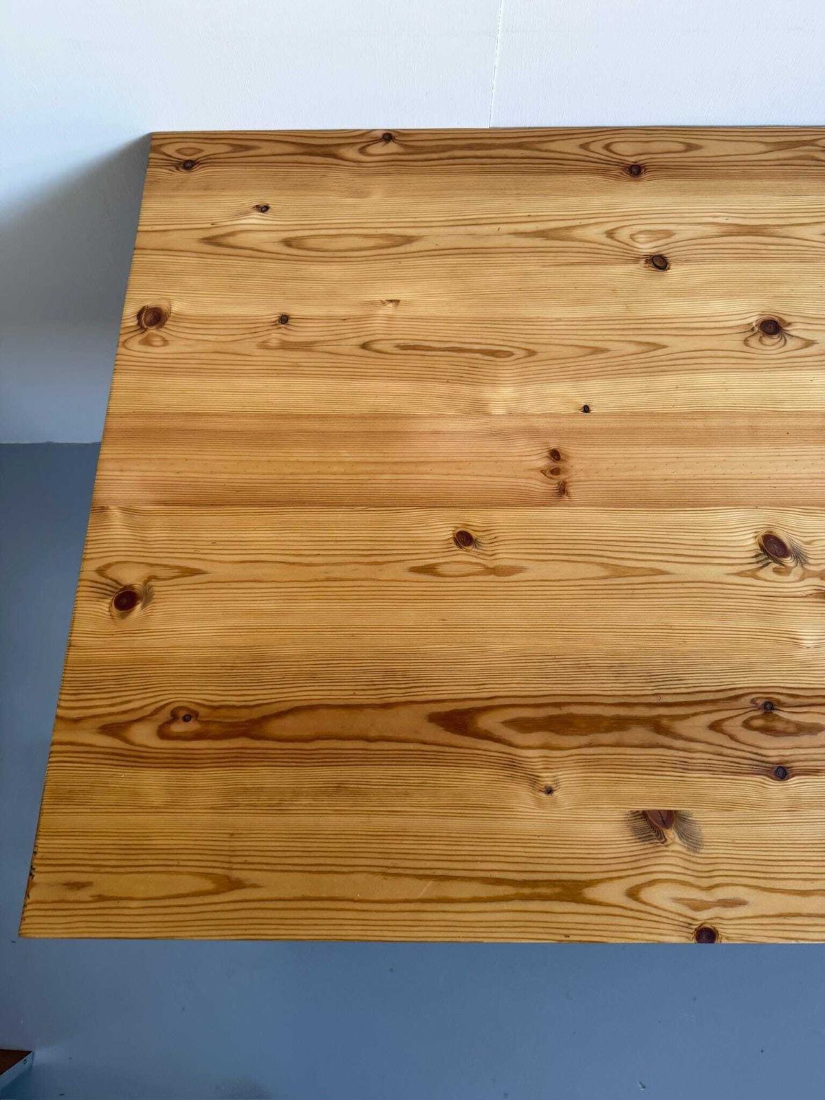 Vintage 70s/80s Pine Wooden Dining Or Breakfast Table With Dark Brown Legs photo 235.0