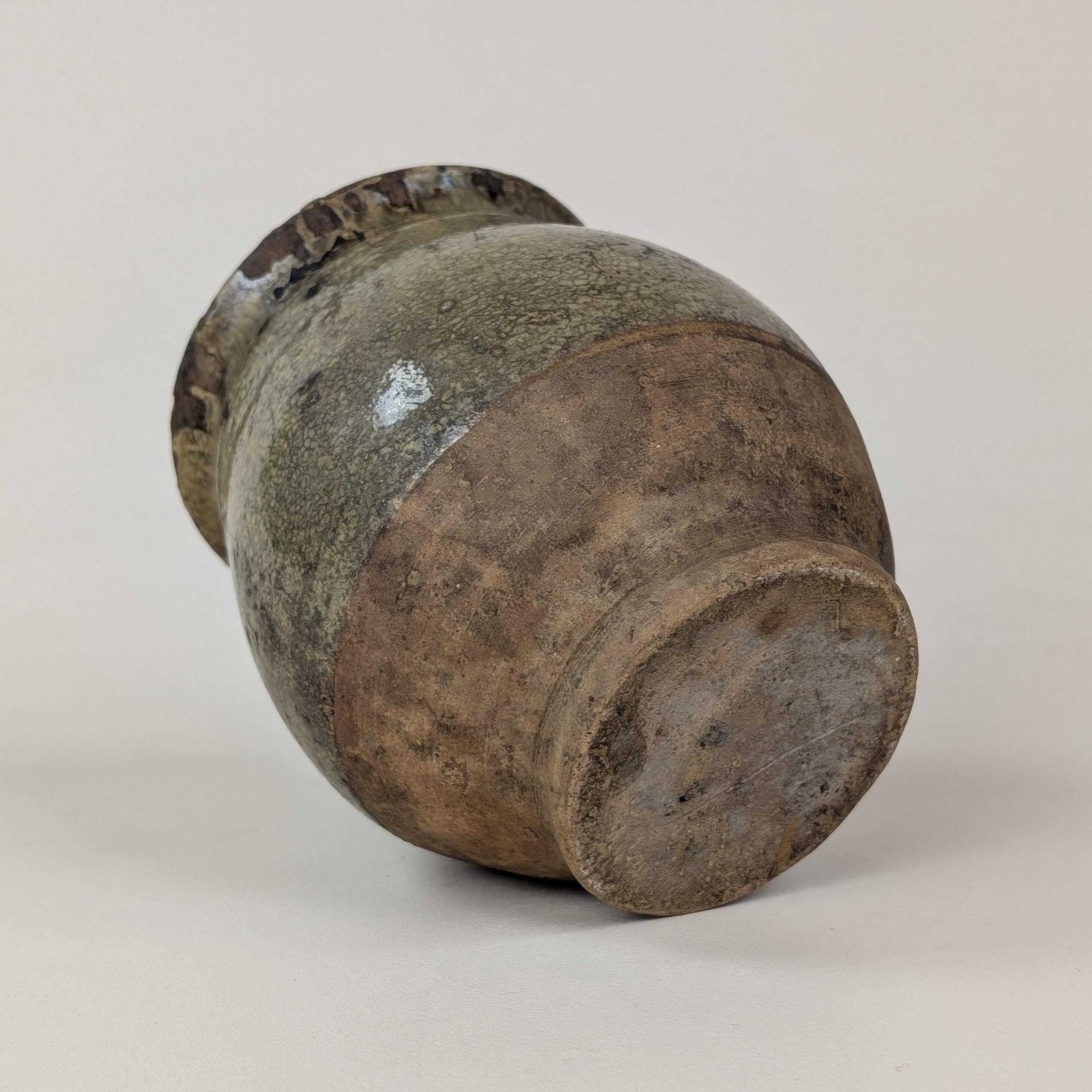 photo furniture Antique French Confit Pot, Small Glazed Stoneware Crock, Rustic Earthenware Vessel, Crackled Patina Farmhouse Jar, Antique Desk Accessory