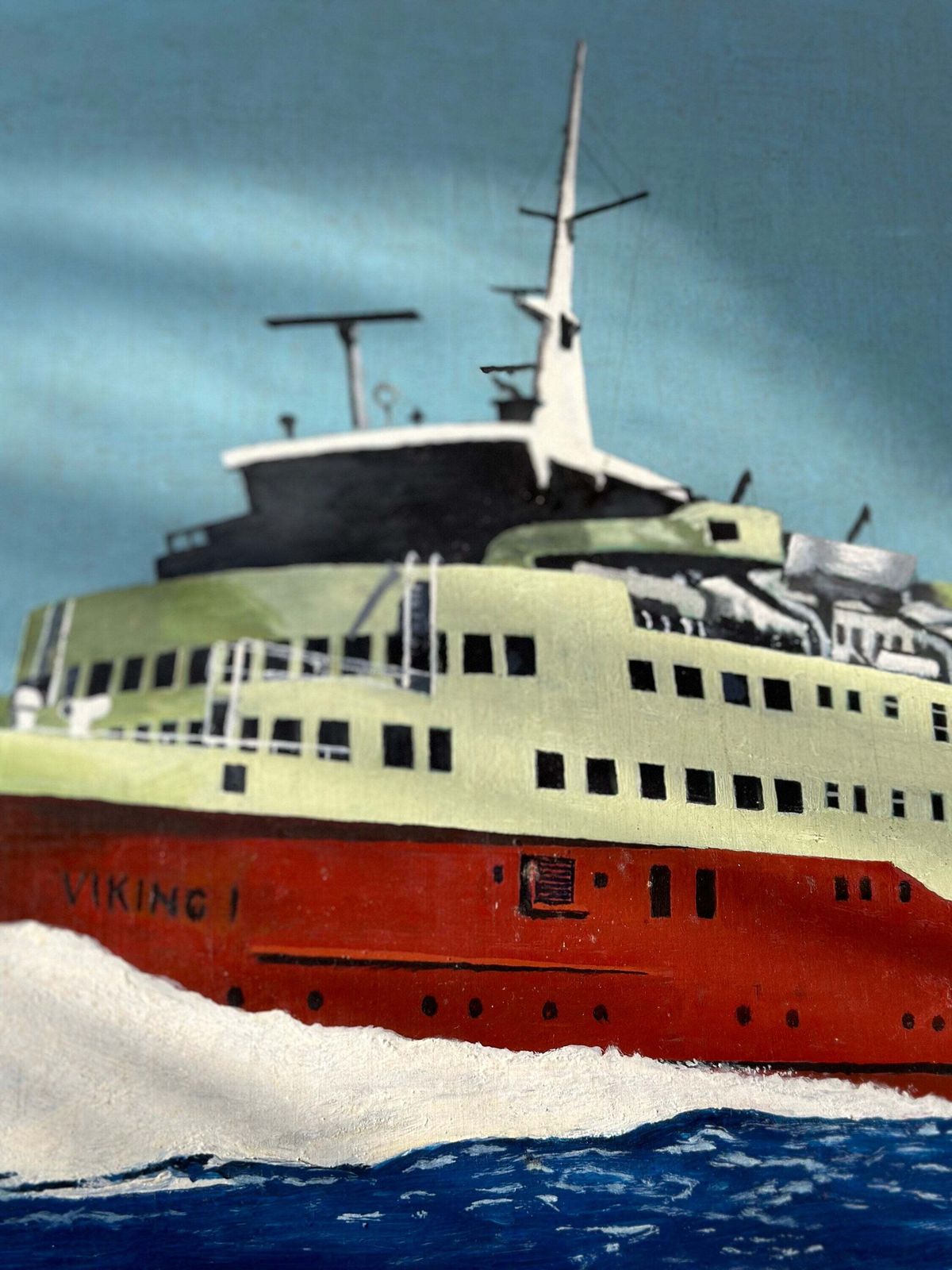 Maritime Modernist Oil, Ms Viking I By G.R. Cattermole, 1976 — Thoresen Cross Channel Ferry photo vinterior